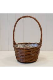 KDMD Rustic Round Willow Basket with Overhandle - 37mm in Brown - thumbnail 1