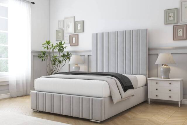 "Comfort Beds Paris Plush Bed Frame With Mattress-50"" Upholstered in Silver - Size: Single" - image 1