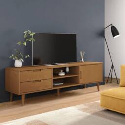 Berkfield Home TV Cabinet MOLDE Brown 158x40x49 cm Solid Wood Pine - Size: 158 x 40 x 49 cm - thumbnail 1