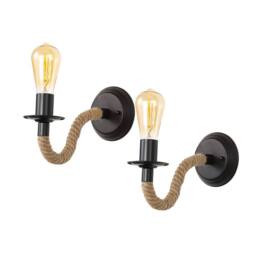 Goeco 2 Pieces Vintage Wall Lamp Industrial Style Hemp Rope Wall Lamp E27 in Black - thumbnail 1
