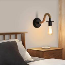 Goeco 2 Pieces Vintage Wall Lamp Industrial Style Hemp Rope Wall Lamp E27 in Black - thumbnail 4