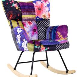 Wyld and Coco Multicolour Velvet Rocking Chair - Biscuit Tufted Light Wood Legs - thumbnail 2