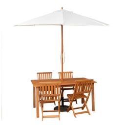 Samuel Alexander 4 Person Wooden Garden Dining Table Chairs with Cream Parasol & Base in Brown - thumbnail 1