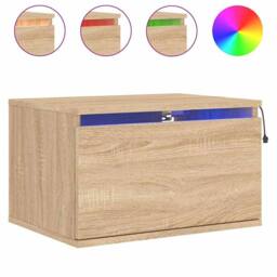 Berkfield Home Durable Wall-mounted Bedside Cabinets with LED Lights 2 pcs Sonoma Oak in Light Brown - thumbnail 5