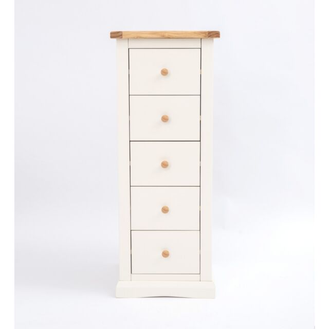 Cabinet Bits Castelli 5 Drawer Narrow Chest of Drawers Wood Knob in Off-White - image 1