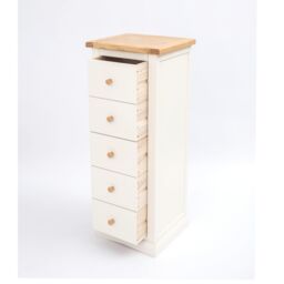 Cabinet Bits Castelli 5 Drawer Narrow Chest of Drawers Wood Knob in Off-White - thumbnail 4