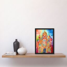 Artery8 Jewish Synagogue Decorated Building Vibrant Folk Art Watercolour Painting Artwork Framed Wall Art Print A4 in Black - thumbnail 2
