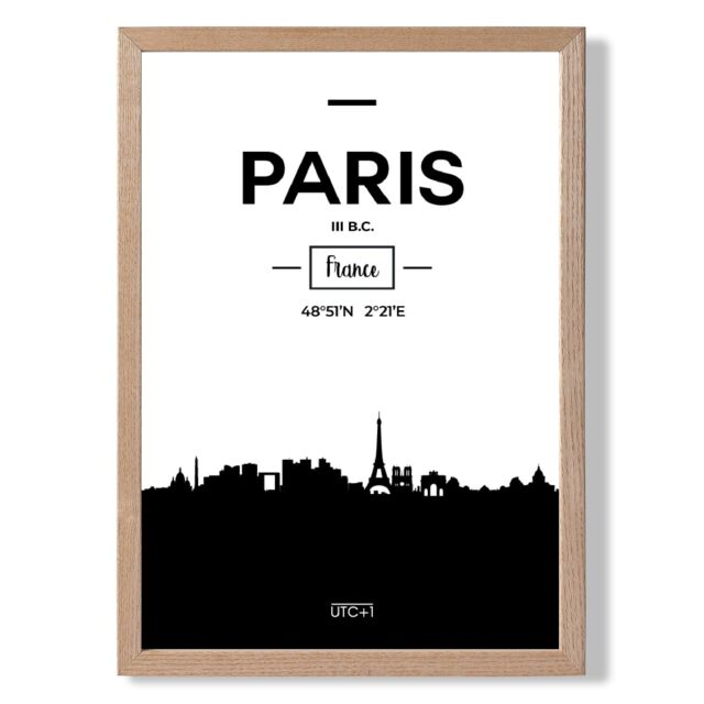 ARTZE Paris Black & White City Skyline Framed Print SIZE: A2 with Oak Frame - Size: A4 - image 1