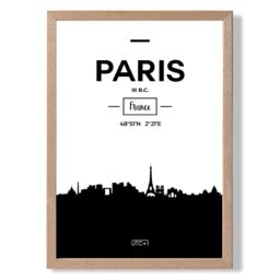 ARTZE Paris Black & White City Skyline Framed Print SIZE: A2 with Oak Frame - Size: A4