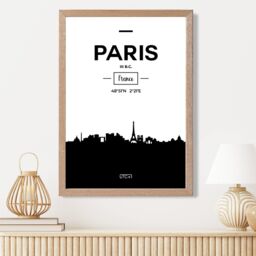 ARTZE Paris Black & White City Skyline Framed Print SIZE: A2 with Oak Frame - Size: A4 - thumbnail 2