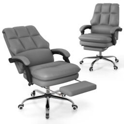 Costway Ergonomic Office Chair PU Leather Computer Chair w/Swivel Seat in Grey - thumbnail 1