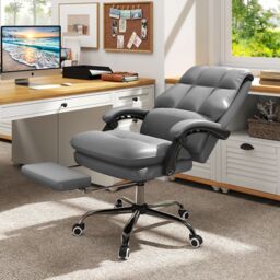 Costway Ergonomic Office Chair PU Leather Computer Chair w/Swivel Seat in Grey - thumbnail 8