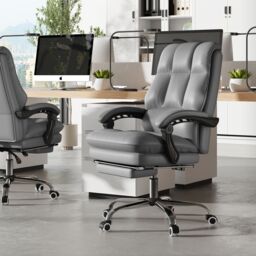 Costway Ergonomic Office Chair PU Leather Computer Chair w/Swivel Seat in Grey - thumbnail 9