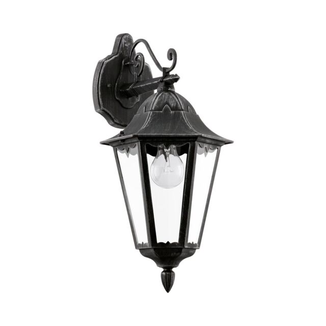 Loops IP44 Outdoor Wall Light Black & Silver Patina Lantern 1 x 60W E27 Bulb - image 1