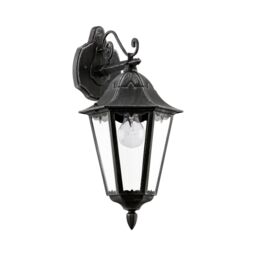 Loops IP44 Outdoor Wall Light Black & Silver Patina Lantern 1 x 60W E27 Bulb