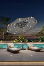Garden Sanctuary Solar 24 LED Lights Garden Parasol with Crank with Resin Base in Light Grey