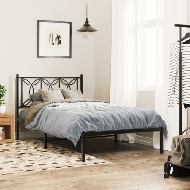 Berkfield Home Metal Bed Frame without Mattress with Headboard Black 107x203cm - Size: 107x203 cm - image 1
