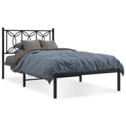 Berkfield Home Metal Bed Frame without Mattress with Headboard Black 107x203cm - Size: 107x203 cm - thumbnail 2