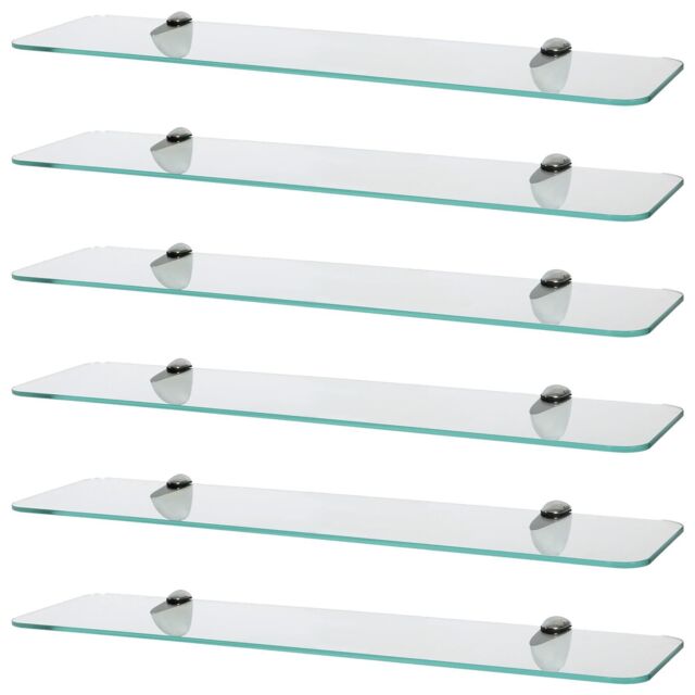 Harbour Housewares 6x Rounded Floating Glass Shelves - 60cm Bathroom Storage Display Unit in Silver - image 1
