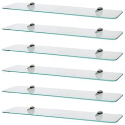 Harbour Housewares 6x Rounded Floating Glass Shelves - 60cm Bathroom Storage Display Unit in Silver - thumbnail 1
