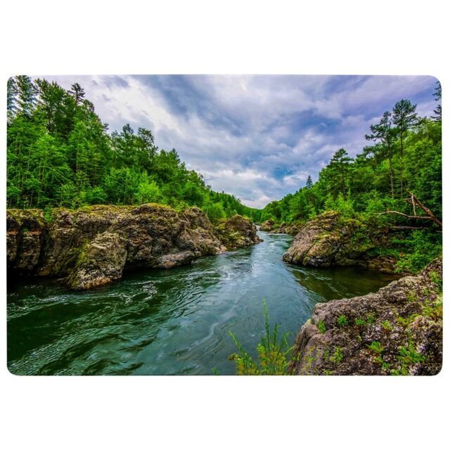 Benjamin Tate Design River In Mountain Forest Landscape Designer Rug in Natural - Size: Large - image 1