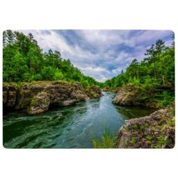 Benjamin Tate Design River In Mountain Forest Landscape Designer Rug in Natural - Size: Large - thumbnail 1