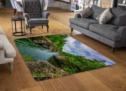 Benjamin Tate Design River In Mountain Forest Landscape Designer Rug in Natural - Size: Large - thumbnail 2