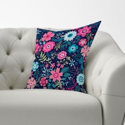 Warren Reed - Designer Cute Colourful Flower Pattern Cushions in Blue - Size: 60 cm x 60 cm - thumbnail 2