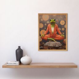 "Artery8 Wall Art Print The Enlightened Frog Meditation Yogi Conceptual Artwork Green Coral Pink Yoga Mindfulness Art Framed - Size: W12"" x H16""" - thumbnail 2