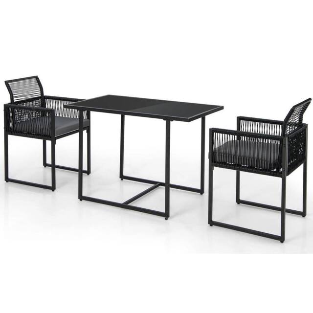 FLAVORA Gray Foldable Rattan Chair Table Set in Black - Size: 0.6m2 - image 1