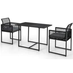FLAVORA Gray Foldable Rattan Chair Table Set in Black - Size: 0.6m2 - thumbnail 1