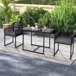 FLAVORA Gray Foldable Rattan Chair Table Set in Black - Size: 0.6m2 - thumbnail 4