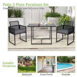 FLAVORA Gray Foldable Rattan Chair Table Set in Black - Size: 0.6m2 - thumbnail 5
