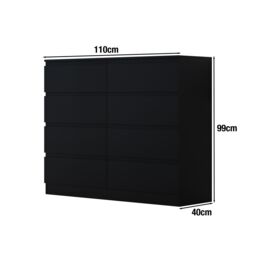 FWStyle 8 Drawer Black Chest Of Drawers Matt Finish - thumbnail 5