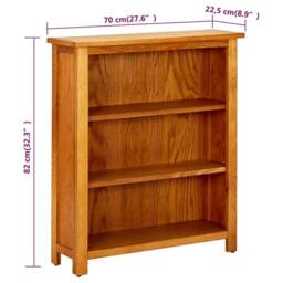 Berkfield Home 3-Tier Bookcase 70x22.5x82 cm Solid Oak Wood in Brown - thumbnail 6