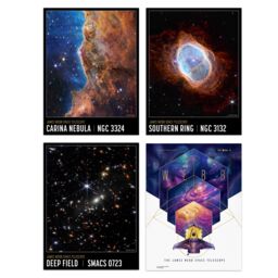 Artery8 Wall Art Print Pack of 4 NASA James Webb Space Telescope Images Cosmic Cliffs Carina Nebula Southern Ring Nebula Deep Field Living Room s Set - thumbnail 1