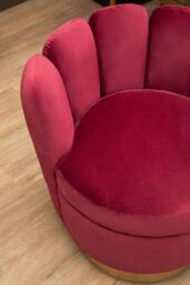 Orsina Wine Velvet Accent Chair With Gold Base, Plush Scalloped Cocktail Chair For Livingroom, Swivel Accent Seat in Red - thumbnail 3