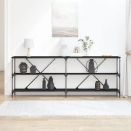 Berkfield Home Console Table Black Oak 200x30x75 cm Engineered Wood & Steel - Size: 200 x 30 x 75 cm - thumbnail 4