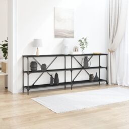 Berkfield Home Console Table Black Oak 200x30x75 cm Engineered Wood & Steel - Size: 200 x 30 x 75 cm - thumbnail 1