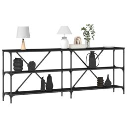 Berkfield Home Console Table Black Oak 200x30x75 cm Engineered Wood & Steel - Size: 200 x 30 x 75 cm - thumbnail 3
