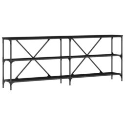 Berkfield Home Console Table Black Oak 200x30x75 cm Engineered Wood & Steel - Size: 200 x 30 x 75 cm - thumbnail 2