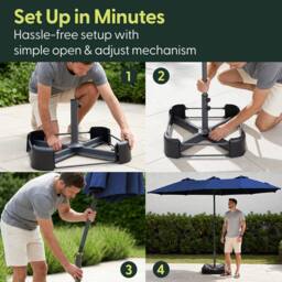 Keplin Double Garden Parasol with Base & Cover (4.5x2.7m), Polyester Canopy in Navy - thumbnail 6