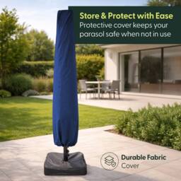 Keplin Double Garden Parasol with Base & Cover (4.5x2.7m), Polyester Canopy in Navy - thumbnail 9