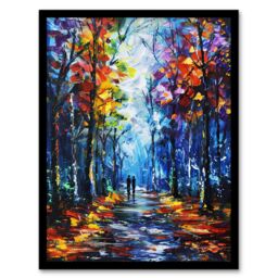 Artery8 Rainbow Forest Trail Couple Abstract Painting Framed Art Print in Blue - Size: A4 - thumbnail 1