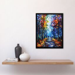 Artery8 Rainbow Forest Trail Couple Abstract Painting Framed Art Print in Blue - Size: A4 - thumbnail 4