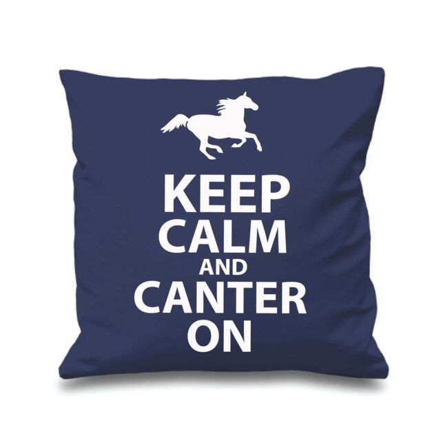 "60 SECOND MAKEOVER Navy Cushion Cover Keep Calm & Canter On 16"" x 16"" Daughter Friend Gift Decorative Cushion Home Horse Equestrian"