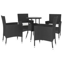 Berkfield Home Beautiful 5 Piece Garden Bistro Set with Cushions Black Poly Rattan - thumbnail 1