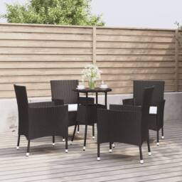 Berkfield Home Beautiful 5 Piece Garden Bistro Set with Cushions Black Poly Rattan - thumbnail 2