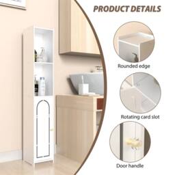 Nordara Tall Waterproof Bathroom Storage Cabinet Organizer in White - thumbnail 5