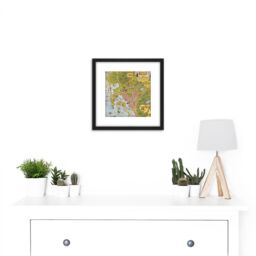 Artery8 Map Mora 1928 City San Diego California Pictorial 8X8 Inch Square Wooden Framed Wall Art Print Picture with Mount in Black - thumbnail 2